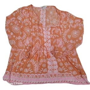 Lilly Pulitzer Marilina Lileeze Tunic Top XL Papaya Breezy Palm Orange Pink EUC